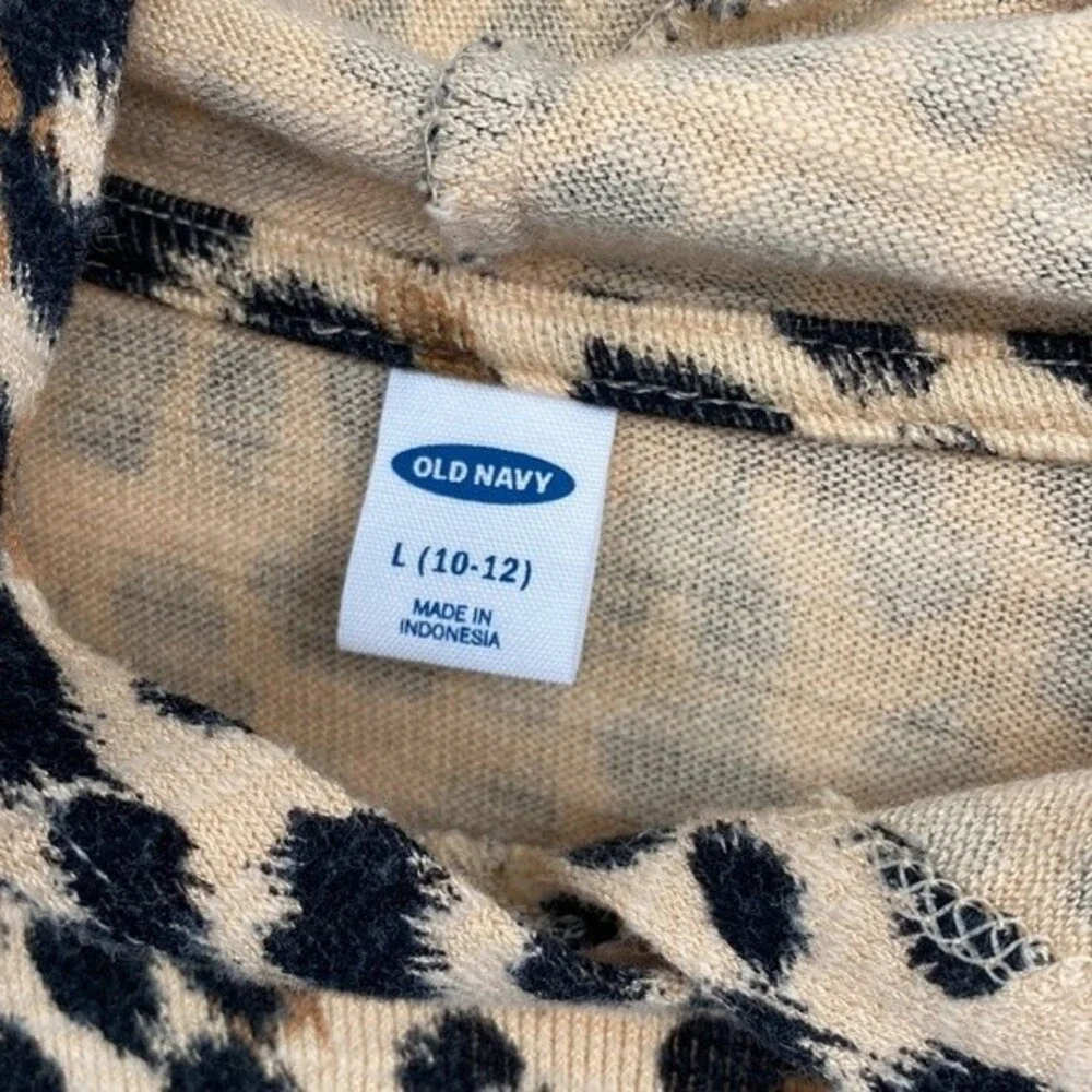 Old Navy Girls Cropped Lightweight Hoodie Sweatshirt Tie Front L 10-12 Cheetah
